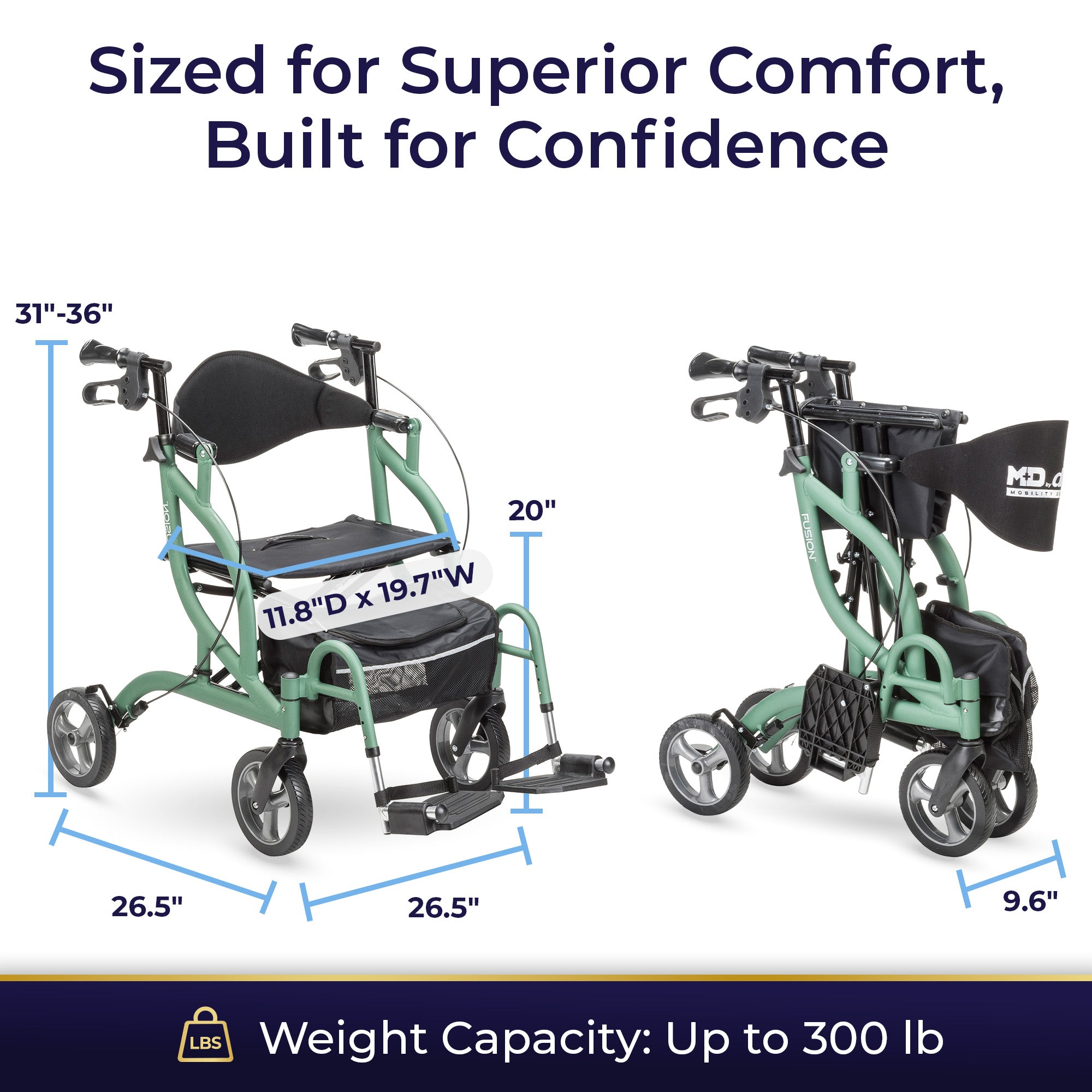 MD by Drive Fusion 2 in 1 Rollator/Transport Chair – Drive At Home